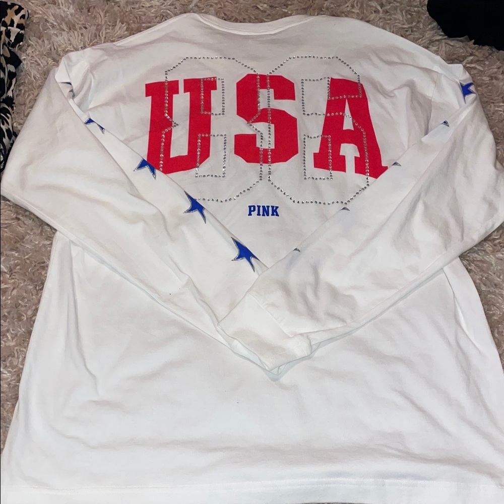 PINK Victoria's Secret White Long Sleeve USA Tee